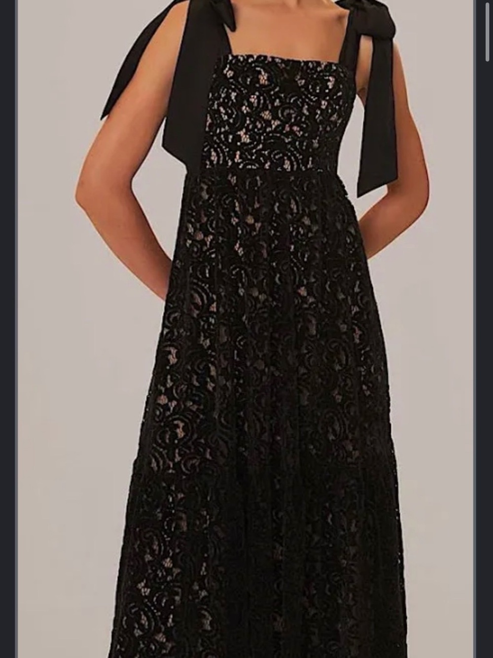 FARM Rio Black Lace Maxi Dress with Tie Shoulder Straps